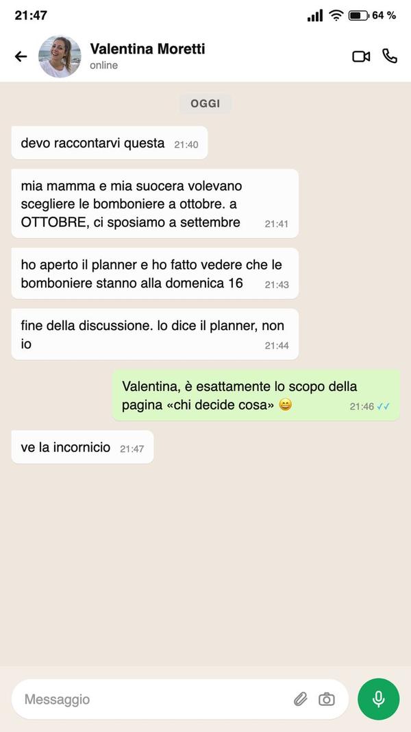 Conversazione WhatsApp: una sposa chiede se è troppo tardi a pochi mesi dal matrimonio
